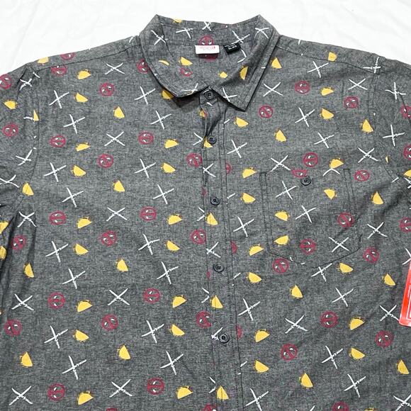 Deadpool Tacos & Swords Button Up Shirt Men XL Gray Short Sleeve Marvel New - Picture 3 of 8